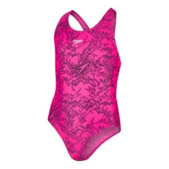 Bademode Speedo Boom Allover Splashback Rosa Schwarzes Mädchen