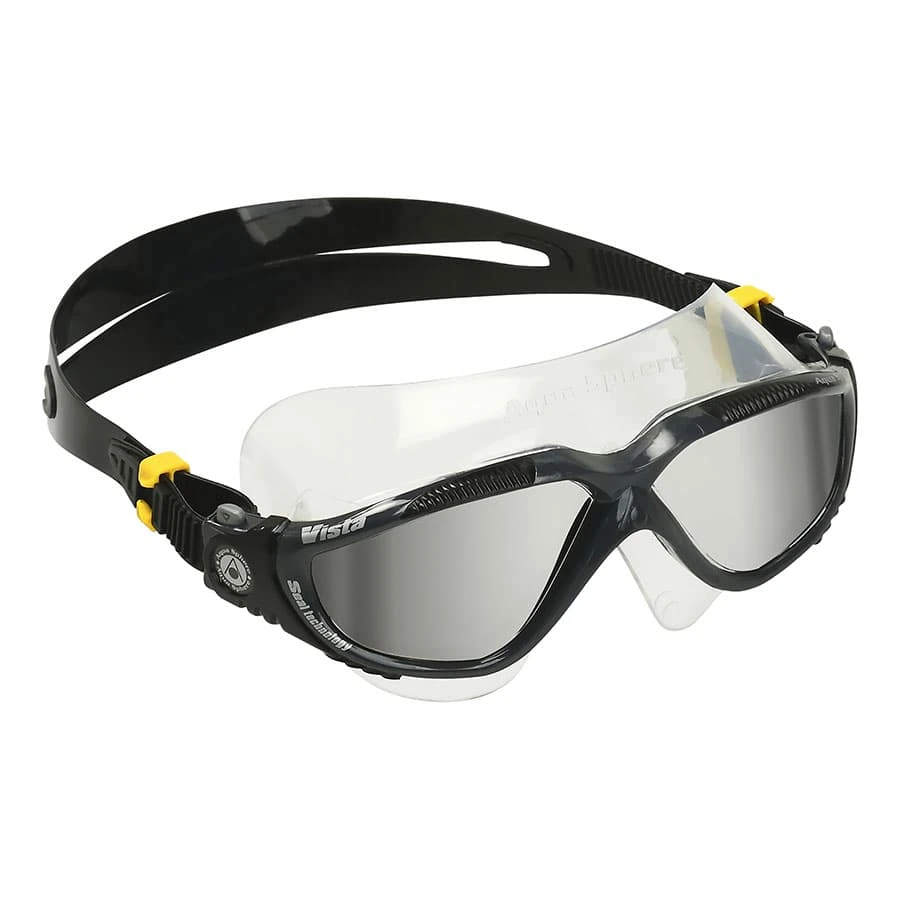 Aqua Sphere Vista Schwimmbrille Schwarz/gelb Mit Grau Verspiegelten Gläsern