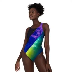 Speedo Placement Digital Medalist Damen Badeanzug Schwarz/lila/grün