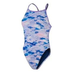 Speedo Allover Vback Damen Badeanzug Lila/marineblau/weiß