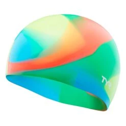 TYR Tie Dye Silicone Kinder Schwimmkappe Grün/blau/rot