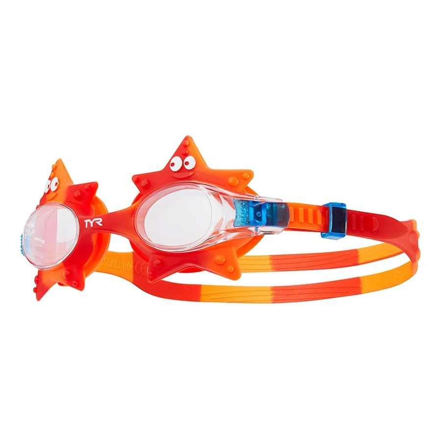 TYR Swimple Starfish Kinder Schwimmbrille Rot/orange Mit Transparenten Gläsern