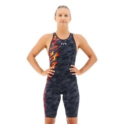 TYR Venzo Camo Damen Badeanzug Schwarz/grau/orange