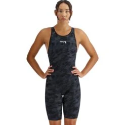 TYR Venzo Camo Open Back Damen Badeanzug Schwarz/grau