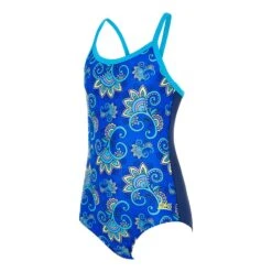 Zoggs Stripe Mädchen Badeanzug Blau/grün