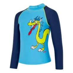 Zoggs Zip Dragons Langarm-Badeanzug Blau Gelb Kinder Badeanzug