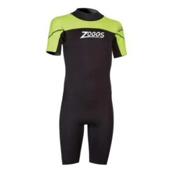 Zoggs Sea Ranger 1.5 Kinder Kurzarm-Neoprenanzug Schwarz/ Grün/weiß